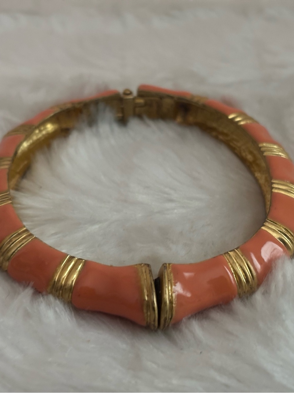Kenneth Jay Lane Coral Enamel and Gold-Tone Hinged Bangle